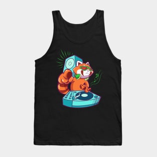 Cartoon red panda DJ at turntable Tank Top